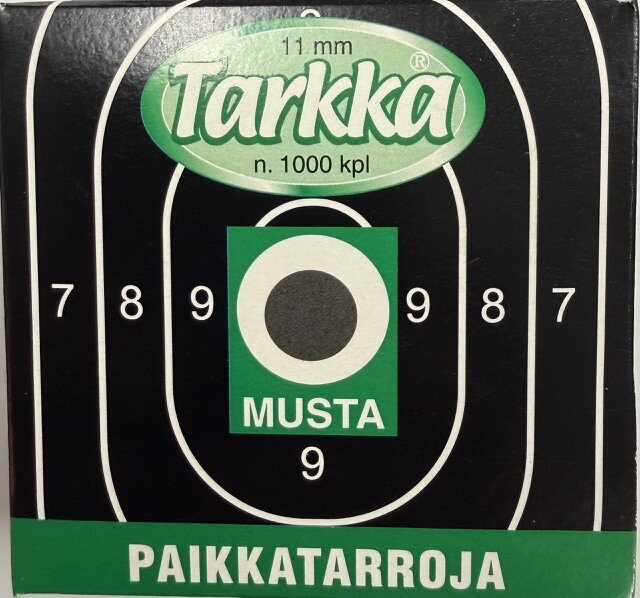 Tarkka paikkatarra musta, λευκό,ruskea, rasteri. Musta pieni 11mm