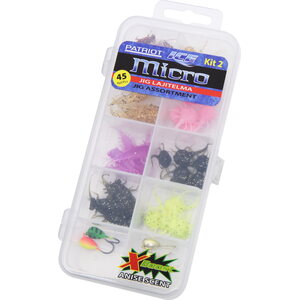 PATRIOT Ice Micro pilkkijigilajitelma 45kpl (40 jigiä, 4 morria ja vieherasia)